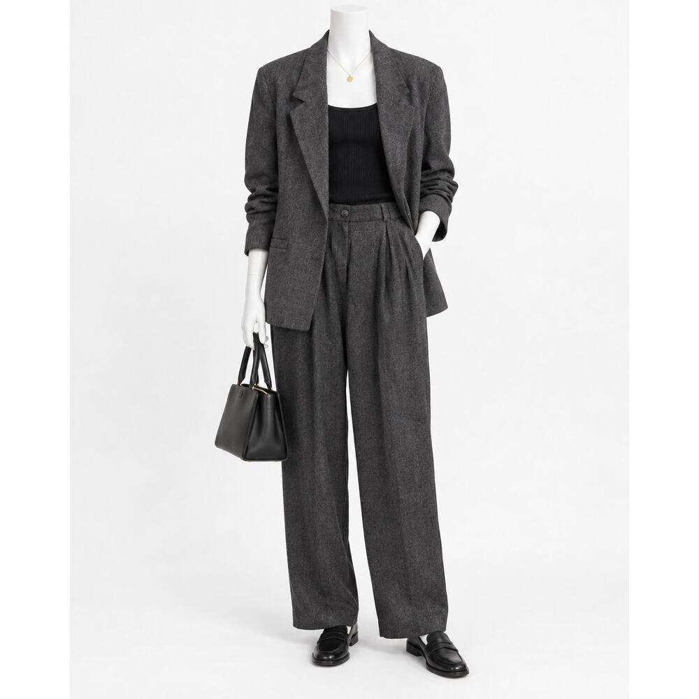 Suburbans Vintage Charcoal Suit Oversized Blazer Wide Leg Pants Womens Size 16